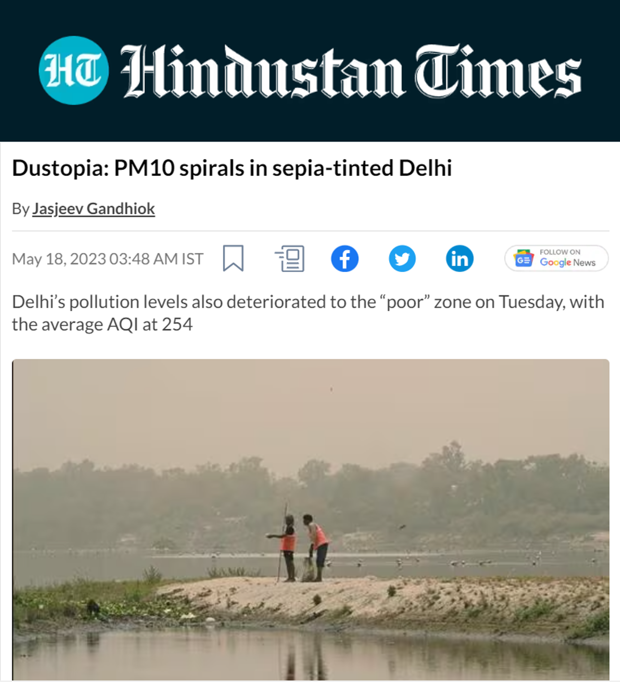 Dr Vignesh Prabhu quoted by Hindustan Times on high dust levels in Delhi’s air